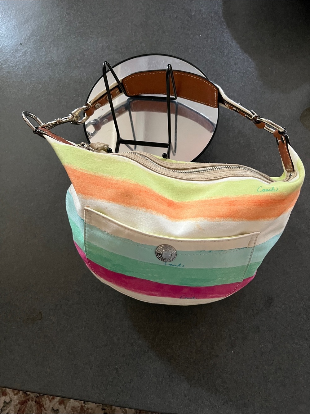 Coach Striped Canvas Shoulder Bag in Multicolor Pastels EUC.  Y2K